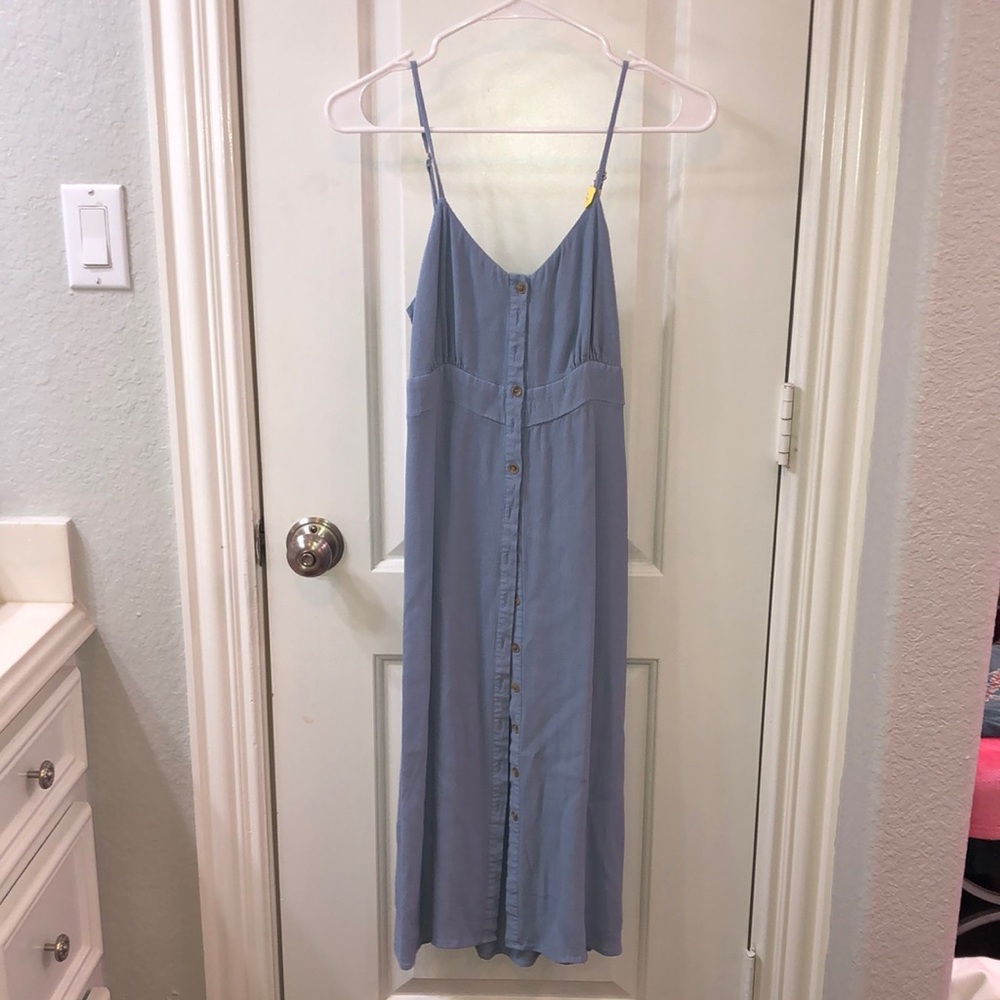 A dark blue mid sized dress